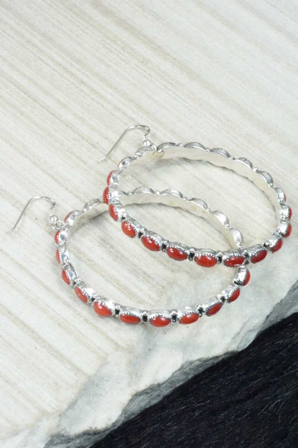 Coral & Sterling Silver Earrings - Anthony Skeets