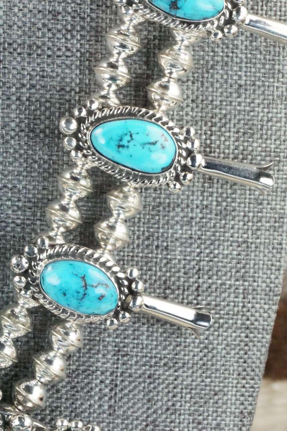 Turquoise & Sterling Silver Squash Blossom and Earrings - Vernon Johnson