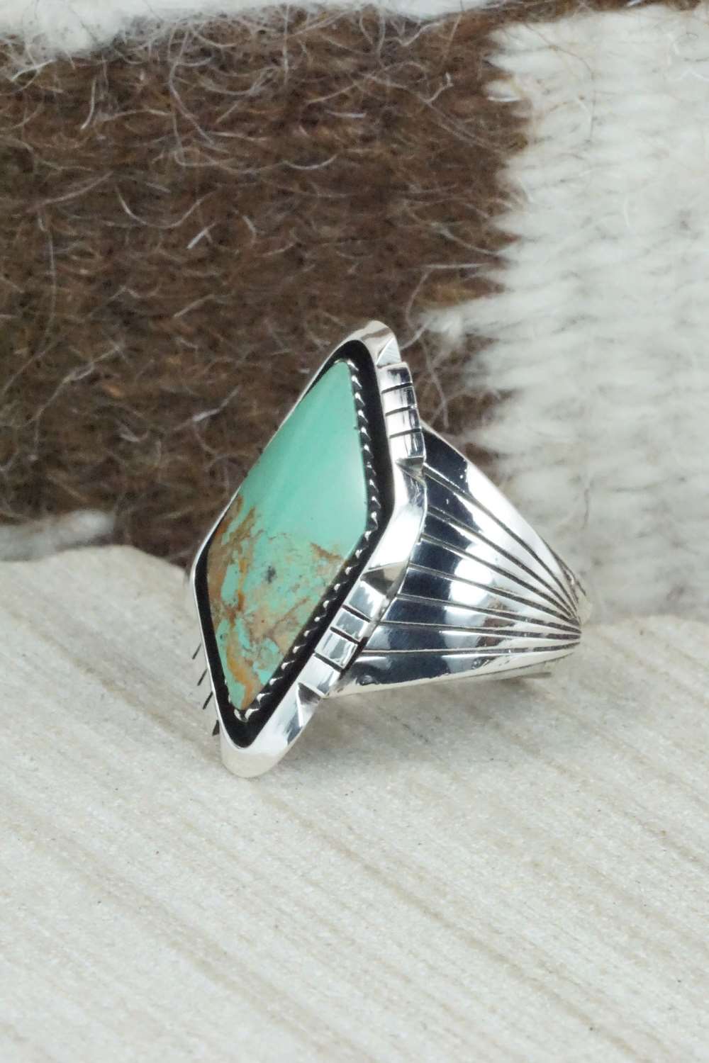 Turquoise & Sterling Silver Ring - Harold Becenti - Size 7.75