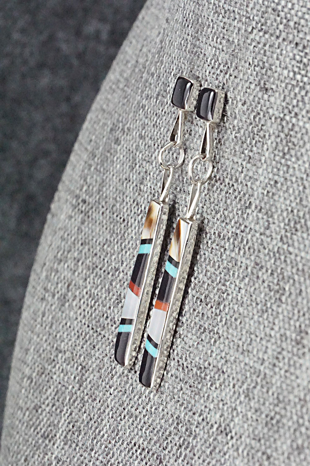 Multi Stone & Sterling Silver Inlay Earrings - Bobby Sanchez