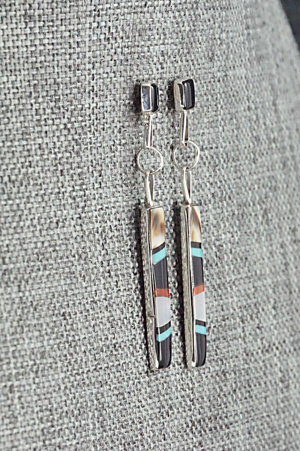 Multi Stone & Sterling Silver Inlay Earrings - Bobby Sanchez