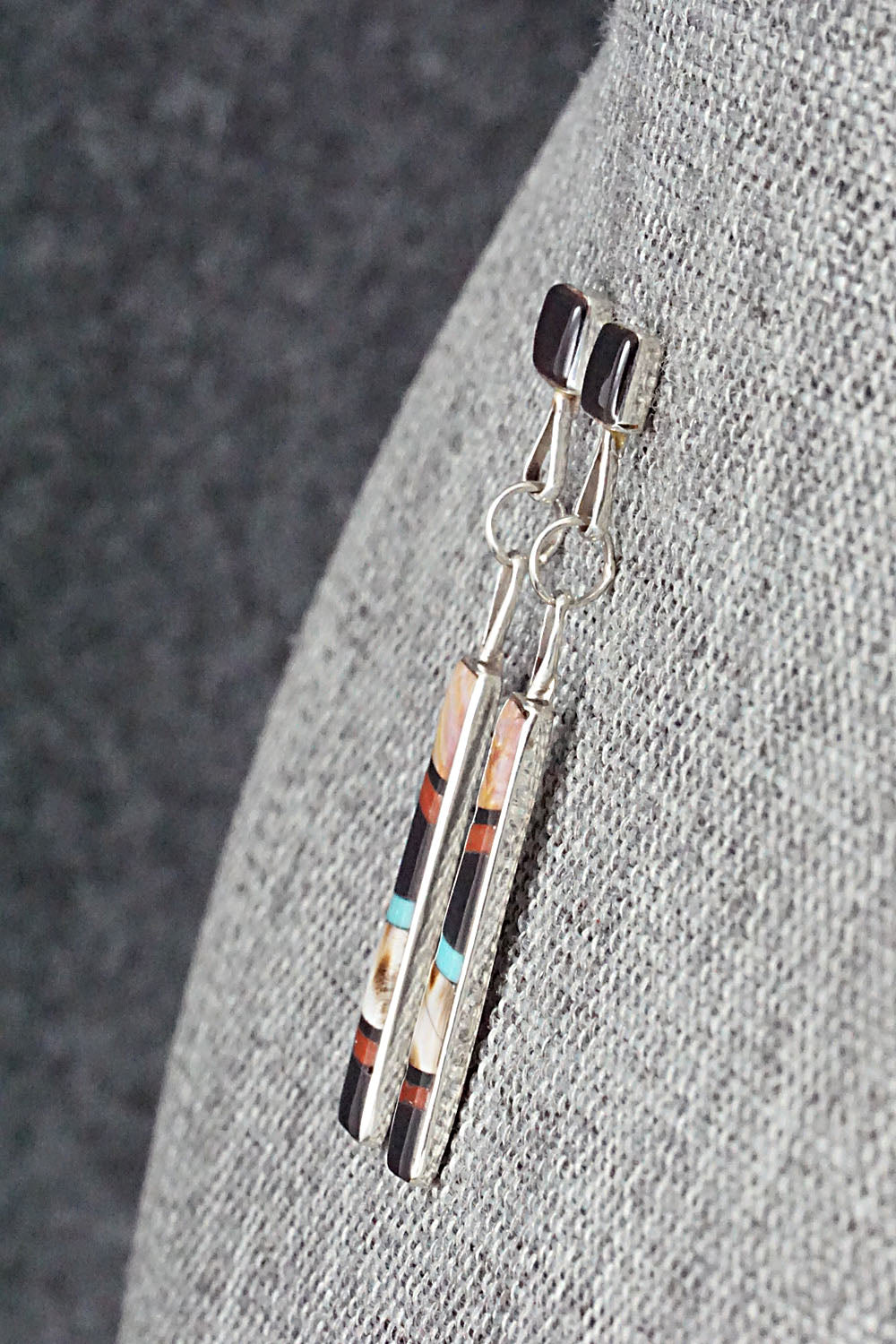 Multi Stone & Sterling Silver Inlay Earrings - Bobby Sanchez