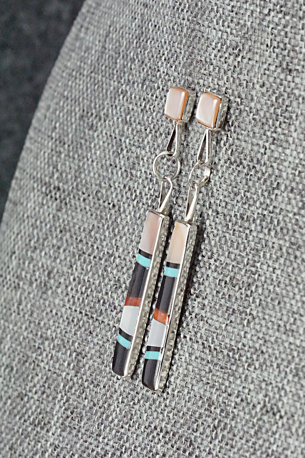 Multi Stone & Sterling Silver Inlay Earrings - Bobby Sanchez