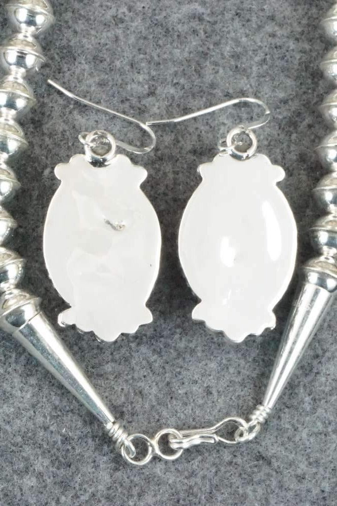 Turquoise & Sterling Silver Squash Blossom and Earrings - Vernon Johnson
