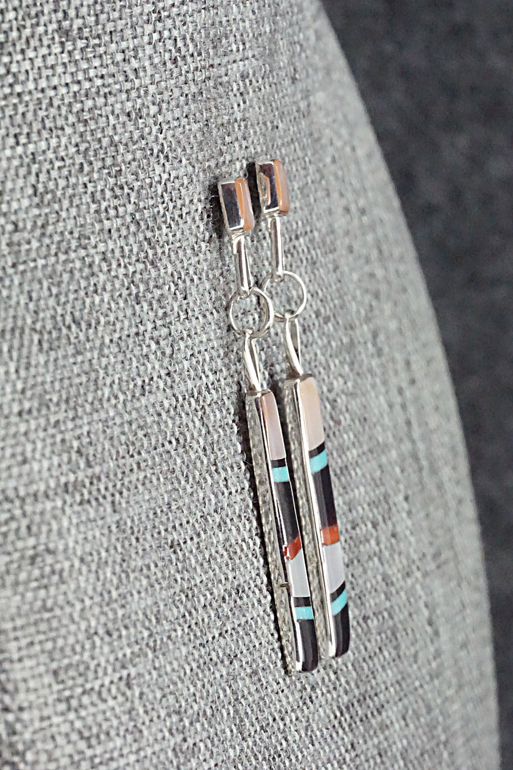 Multi Stone & Sterling Silver Inlay Earrings - Bobby Sanchez