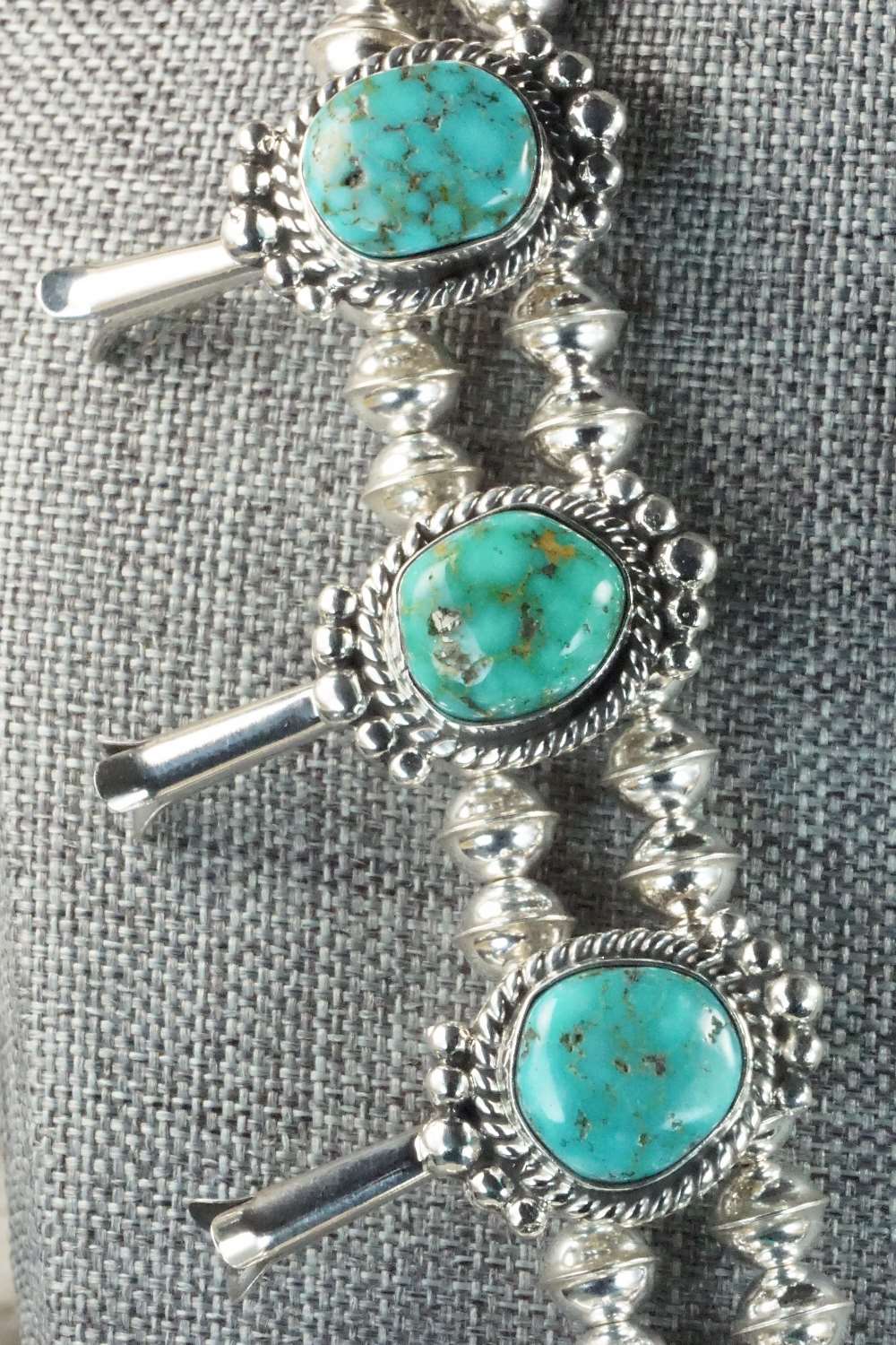 Turquoise & Sterling Silver Squash Blossom and Earrings - Vernon Johnson