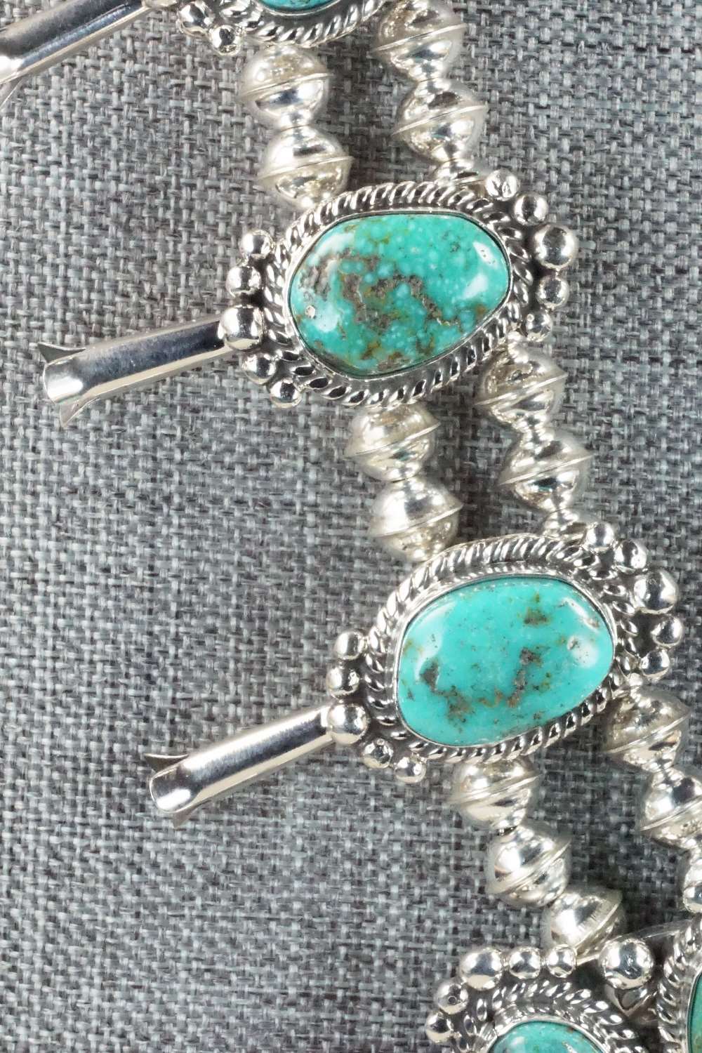 Turquoise & Sterling Silver Squash Blossom and Earrings - Vernon Johnson