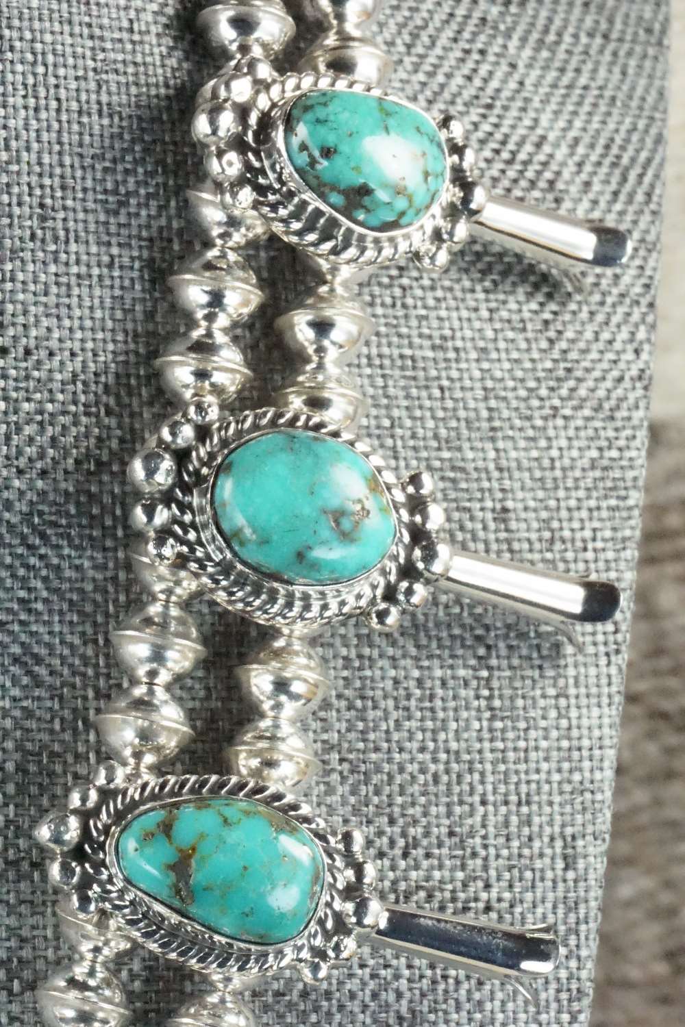 Turquoise & Sterling Silver Squash Blossom and Earrings - Vernon Johnson