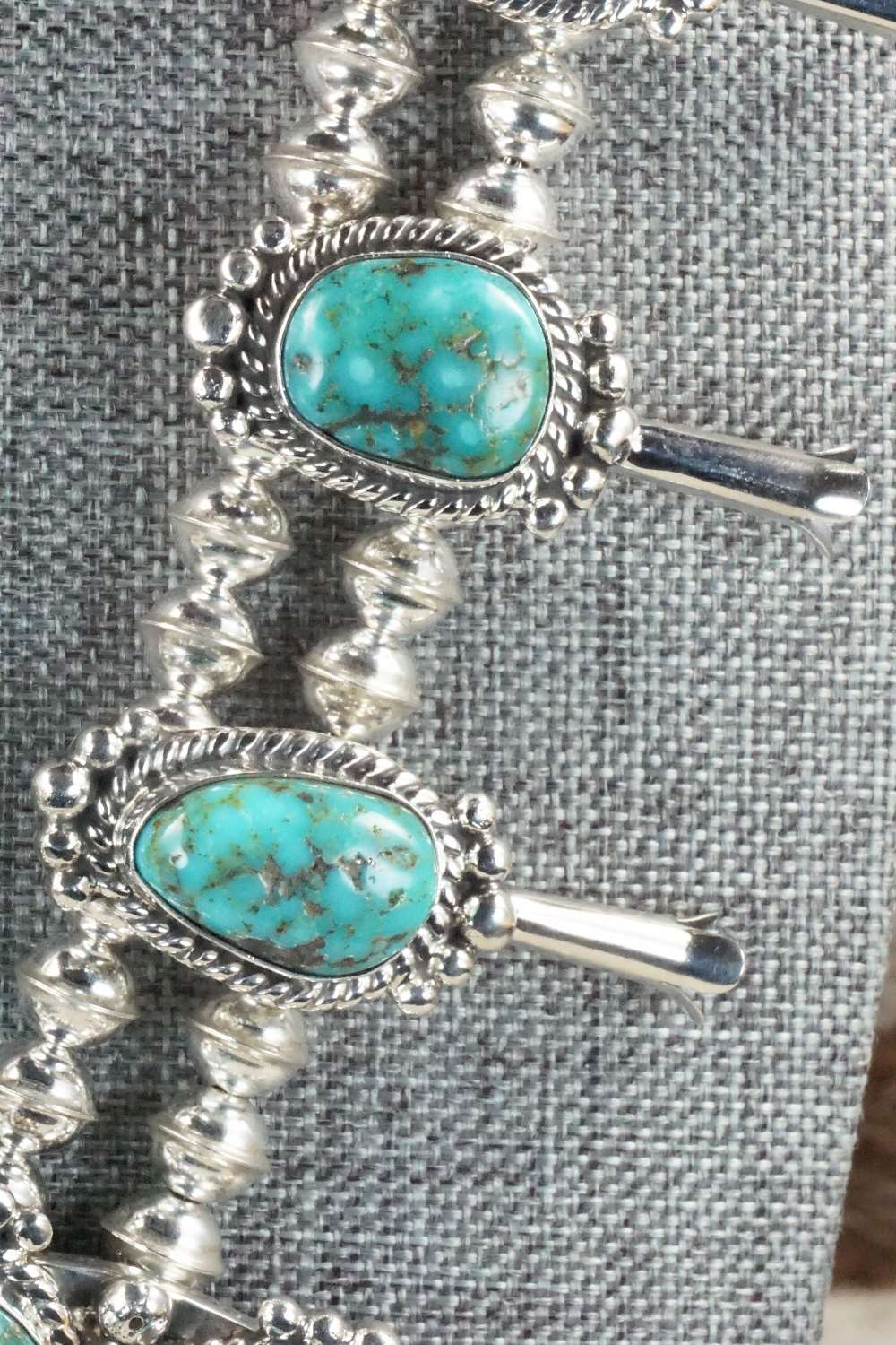 Turquoise & Sterling Silver Squash Blossom and Earrings - Vernon Johnson