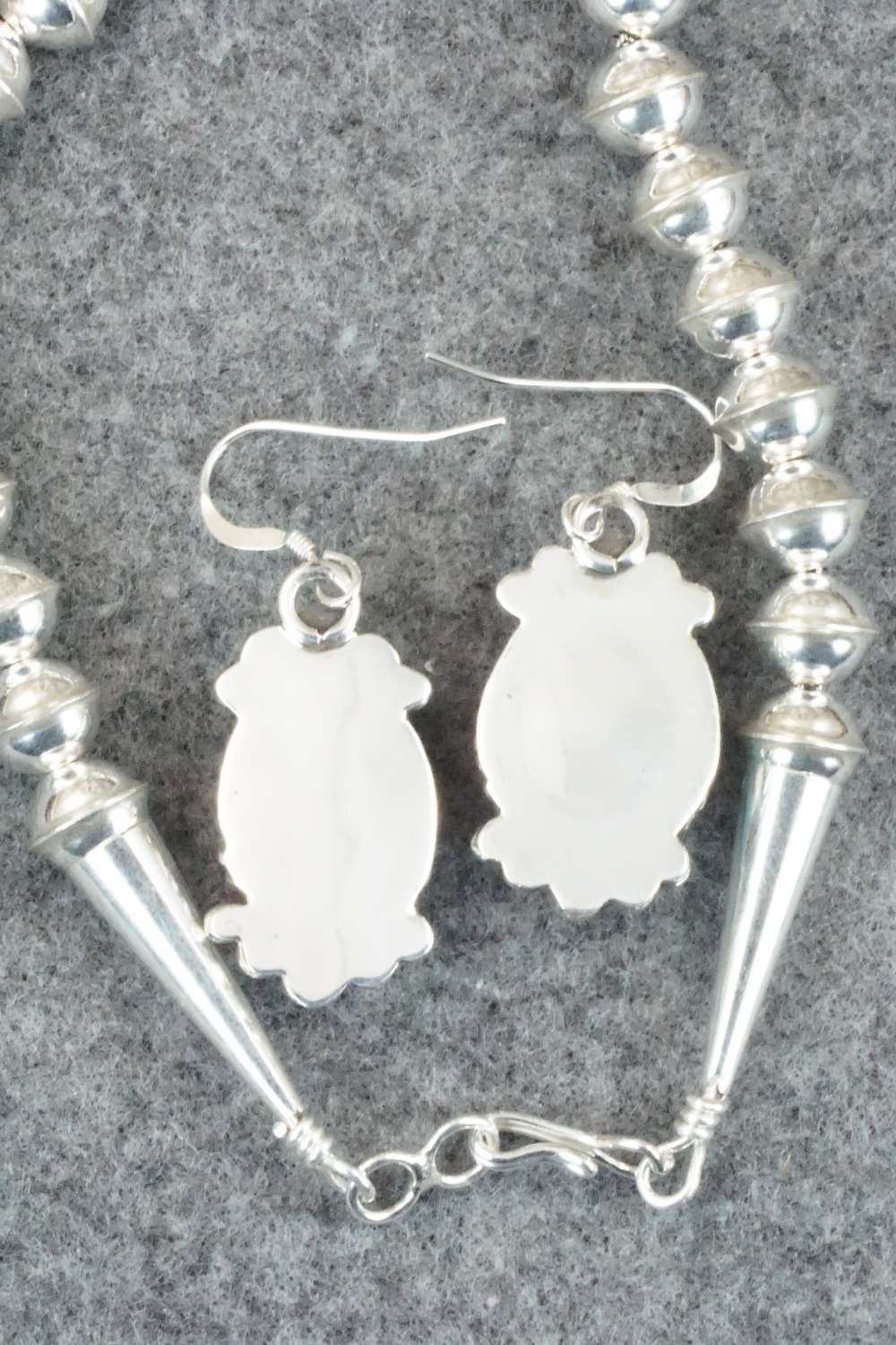Turquoise & Sterling Silver Squash Blossom and Earrings - Vernon Johnson