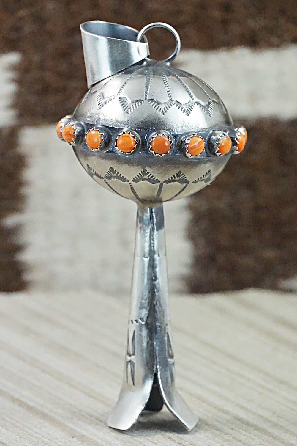 Spiny Oyster & Sterling Silver Pendant - Tim Yazzie
