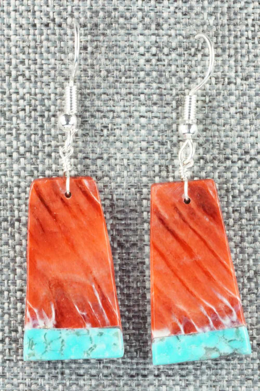 Spiny Oyster, Turquoise & Sterling Silver Earrings - Santo Domingo