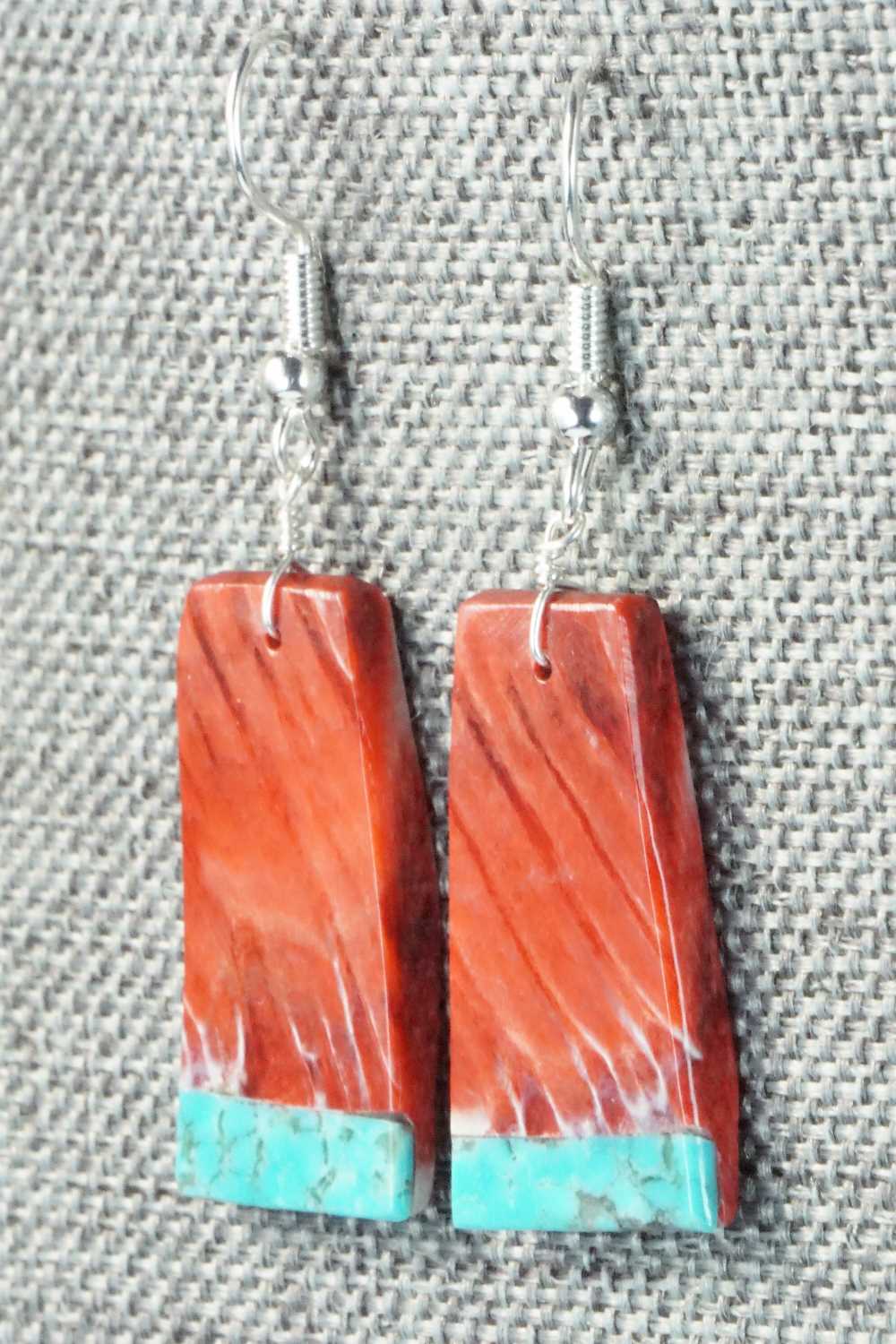 Spiny Oyster, Turquoise & Sterling Silver Earrings - Santo Domingo
