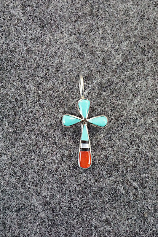 Multi Stone & Sterling Silver Inlay Pendant - Kristina Bowannie
