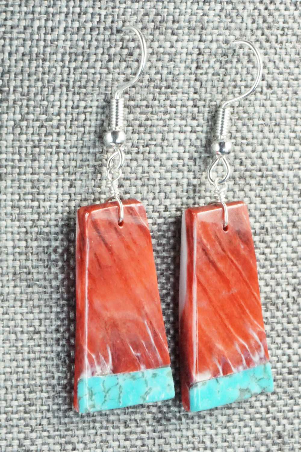Spiny Oyster, Turquoise & Sterling Silver Earrings - Santo Domingo