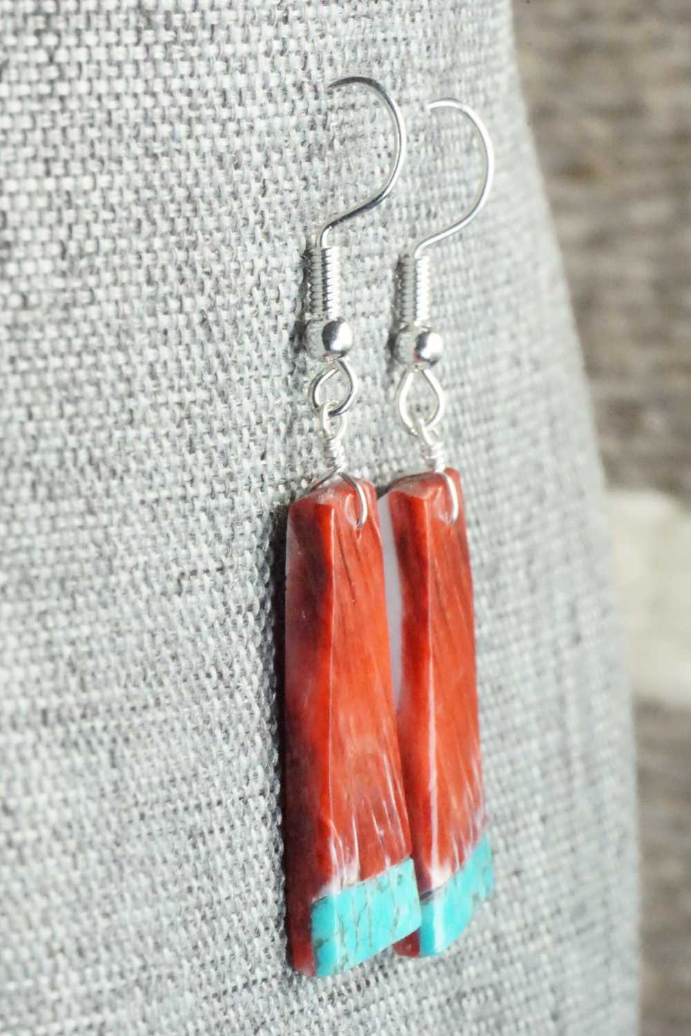 Spiny Oyster, Turquoise & Sterling Silver Earrings - Santo Domingo