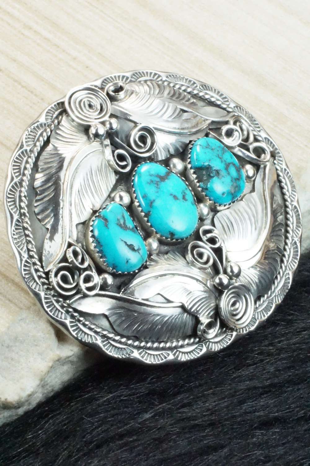Turquoise & Sterling Silver Belt Buckle - Allen Chee