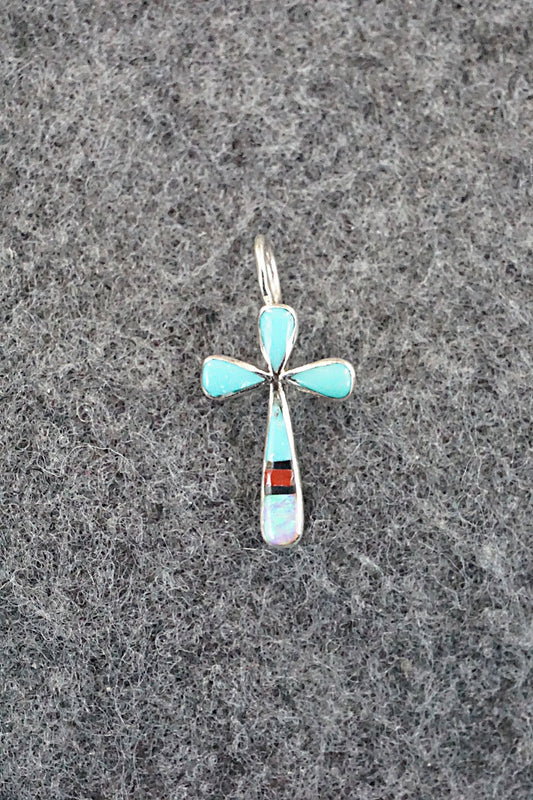 Multi Stone & Sterling Silver Inlay Pendant - Kristina Bowannie