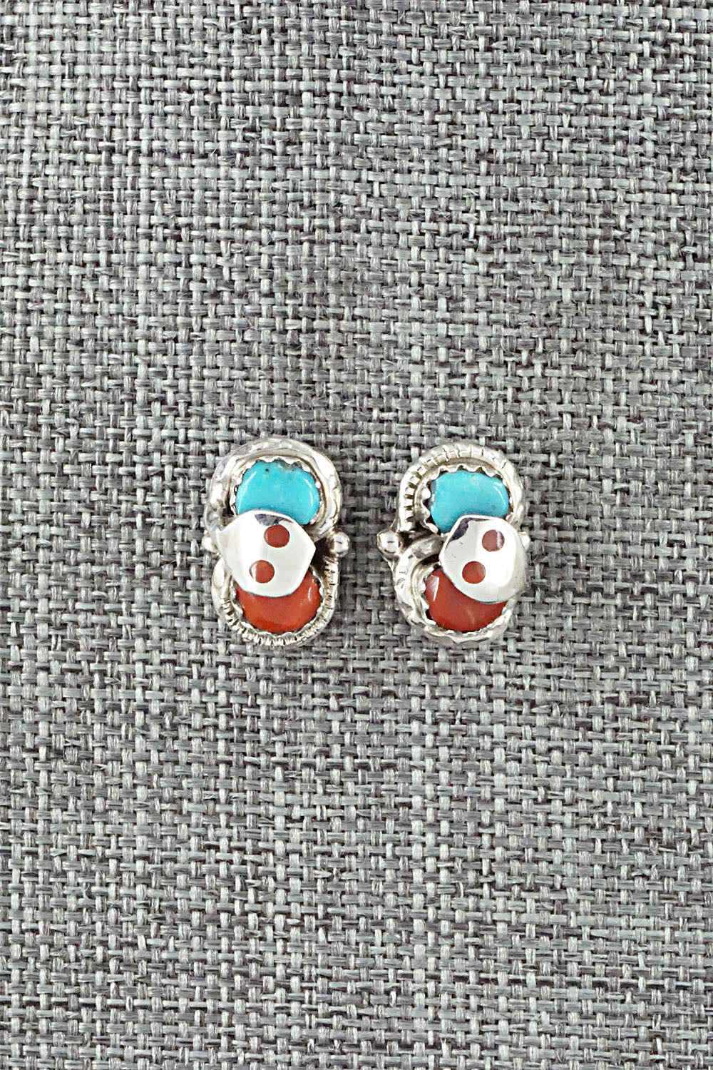 Turquoise, Coral & Sterling Silver Earrings - Joy Calavaza