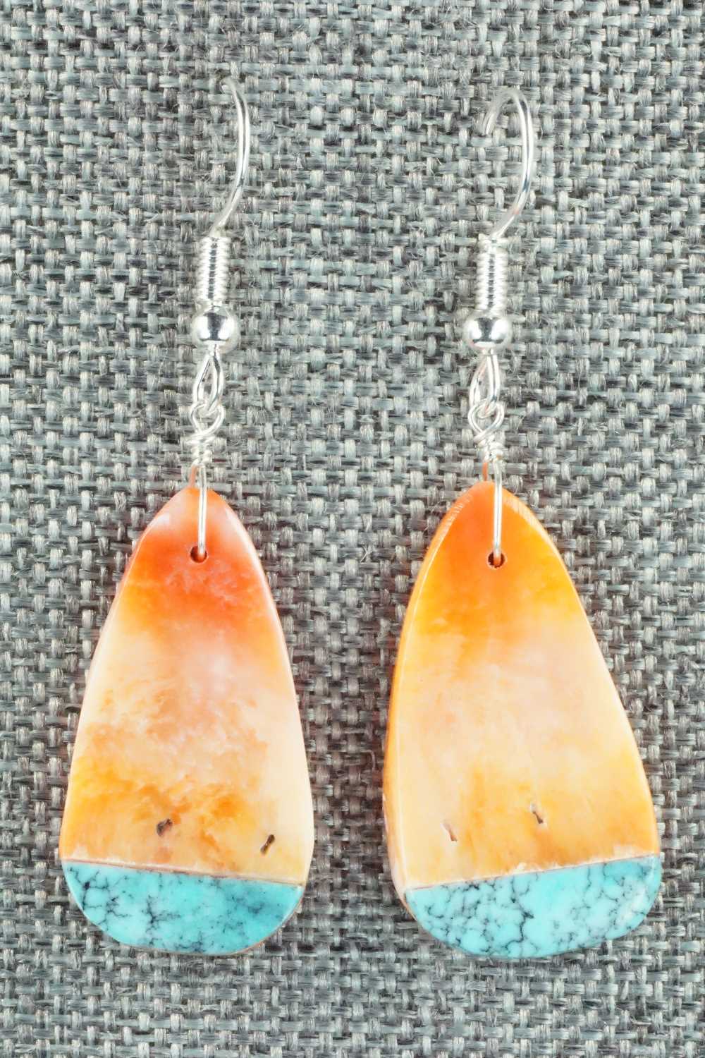 Spiny Oyster, Turquoise & Sterling Silver Earrings - Santo Domingo