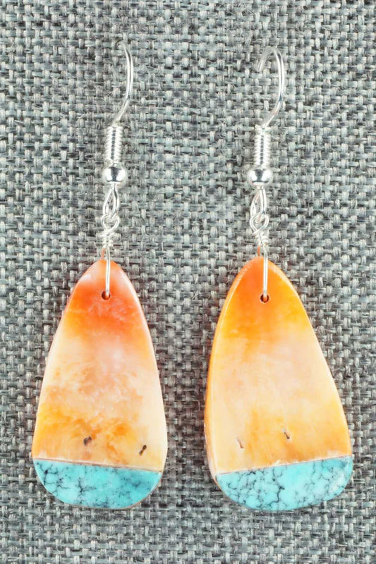 Spiny Oyster, Turquoise & Sterling Silver Earrings - Santo Domingo