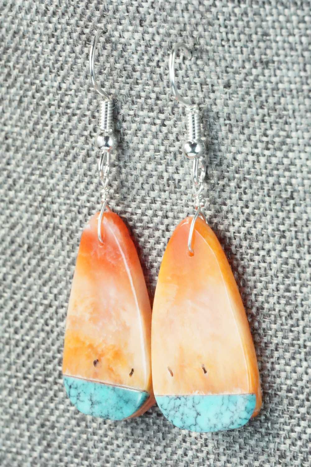 Spiny Oyster, Turquoise & Sterling Silver Earrings - Santo Domingo
