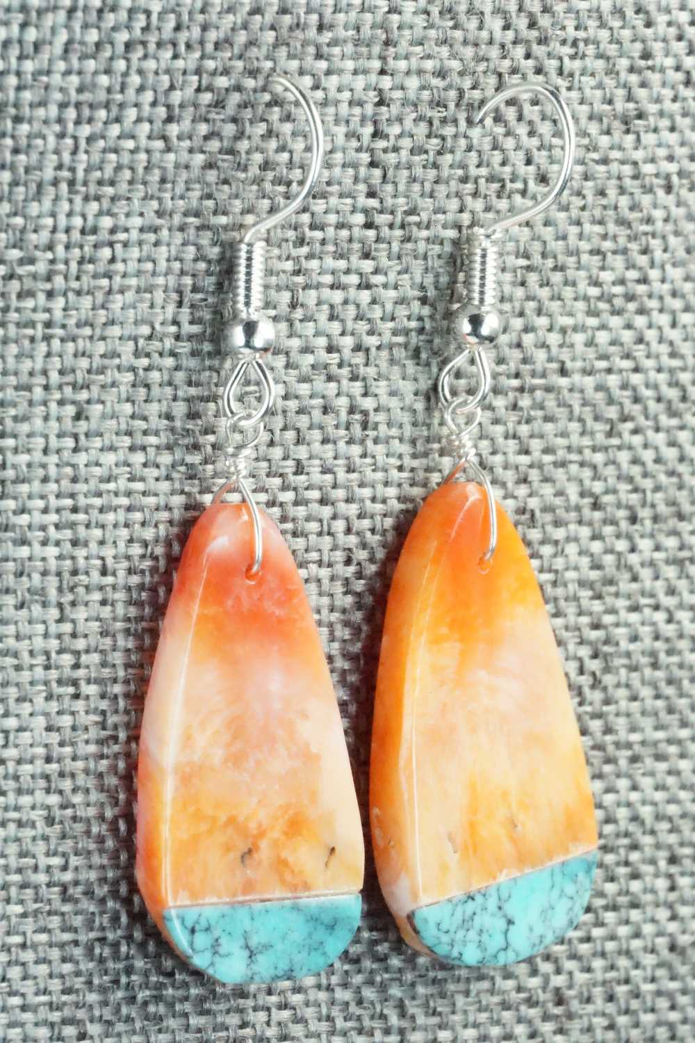 Spiny Oyster, Turquoise & Sterling Silver Earrings - Santo Domingo