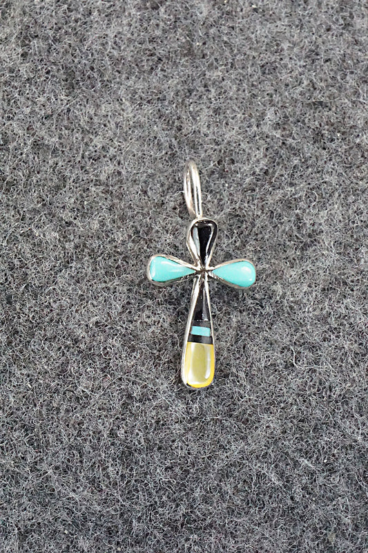 Multi Stone & Sterling Silver Inlay Pendant - Kristina Bowannie