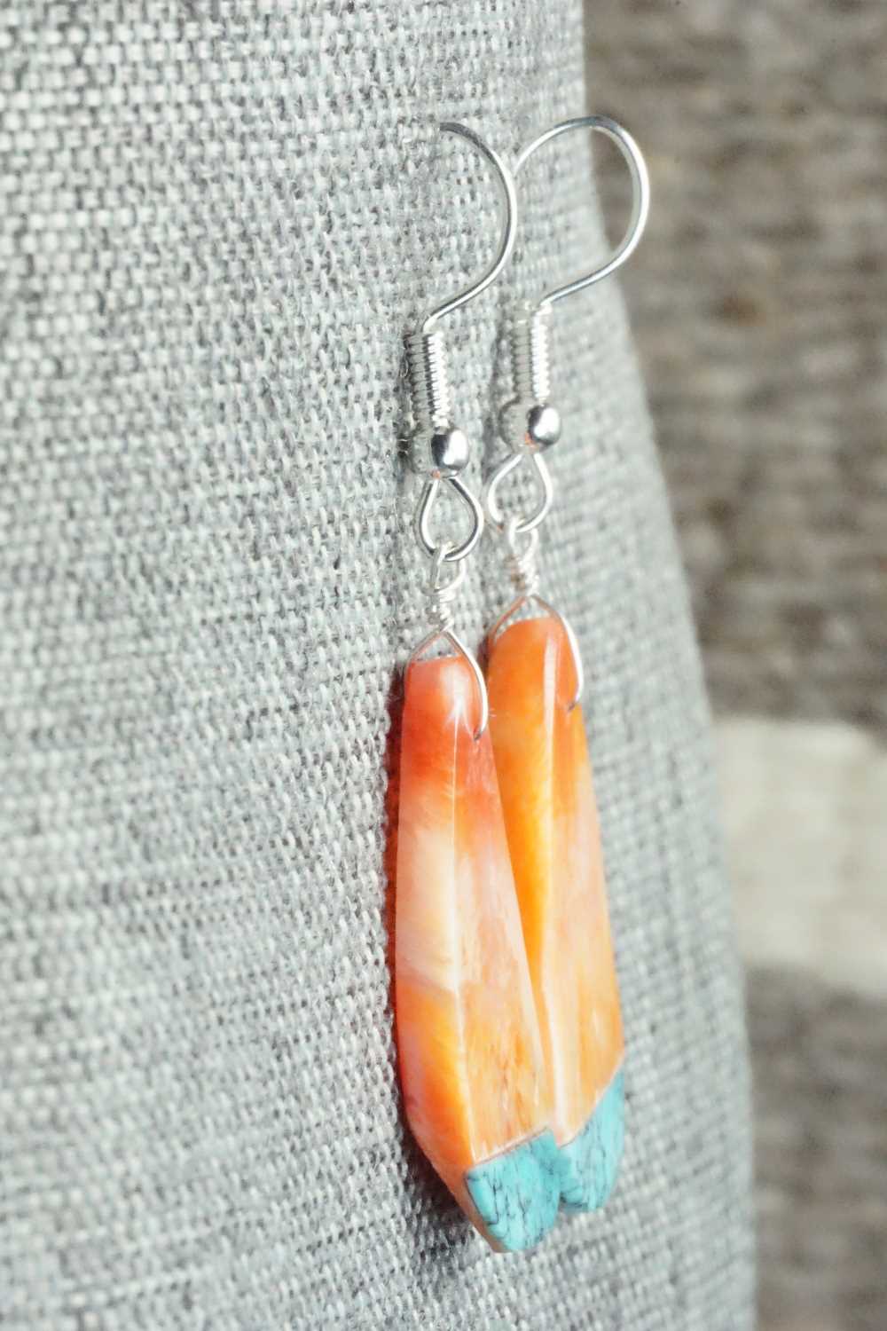 Spiny Oyster, Turquoise & Sterling Silver Earrings - Santo Domingo