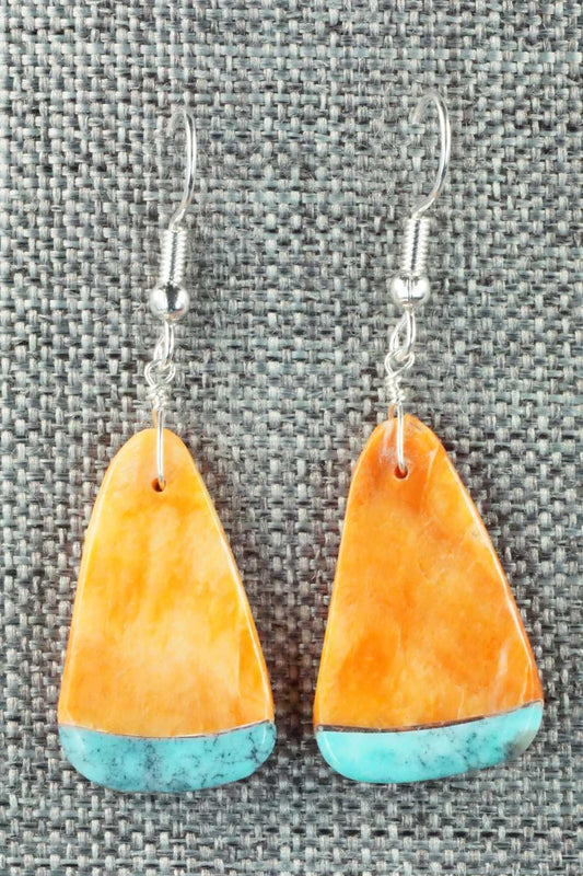 Spiny Oyster, Turquoise & Sterling Silver Earrings - Santo Domingo