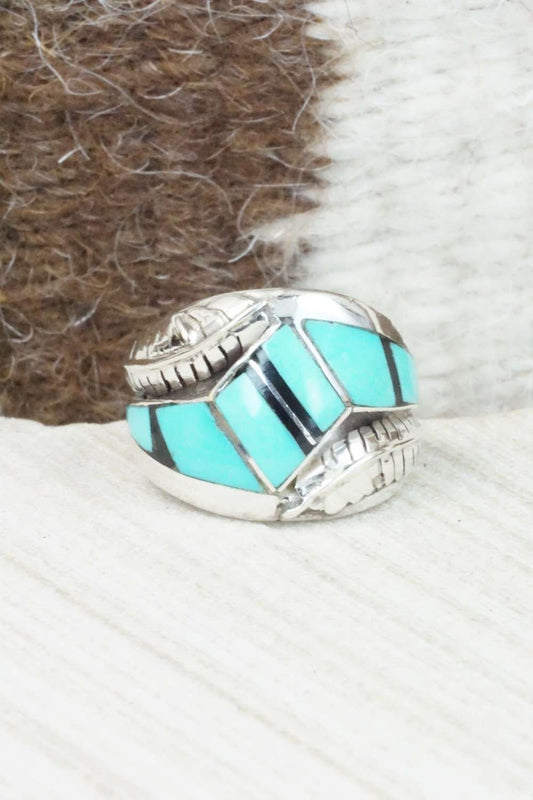 Turquoise, Onyx & Sterling Silver Ring - Size 8.5