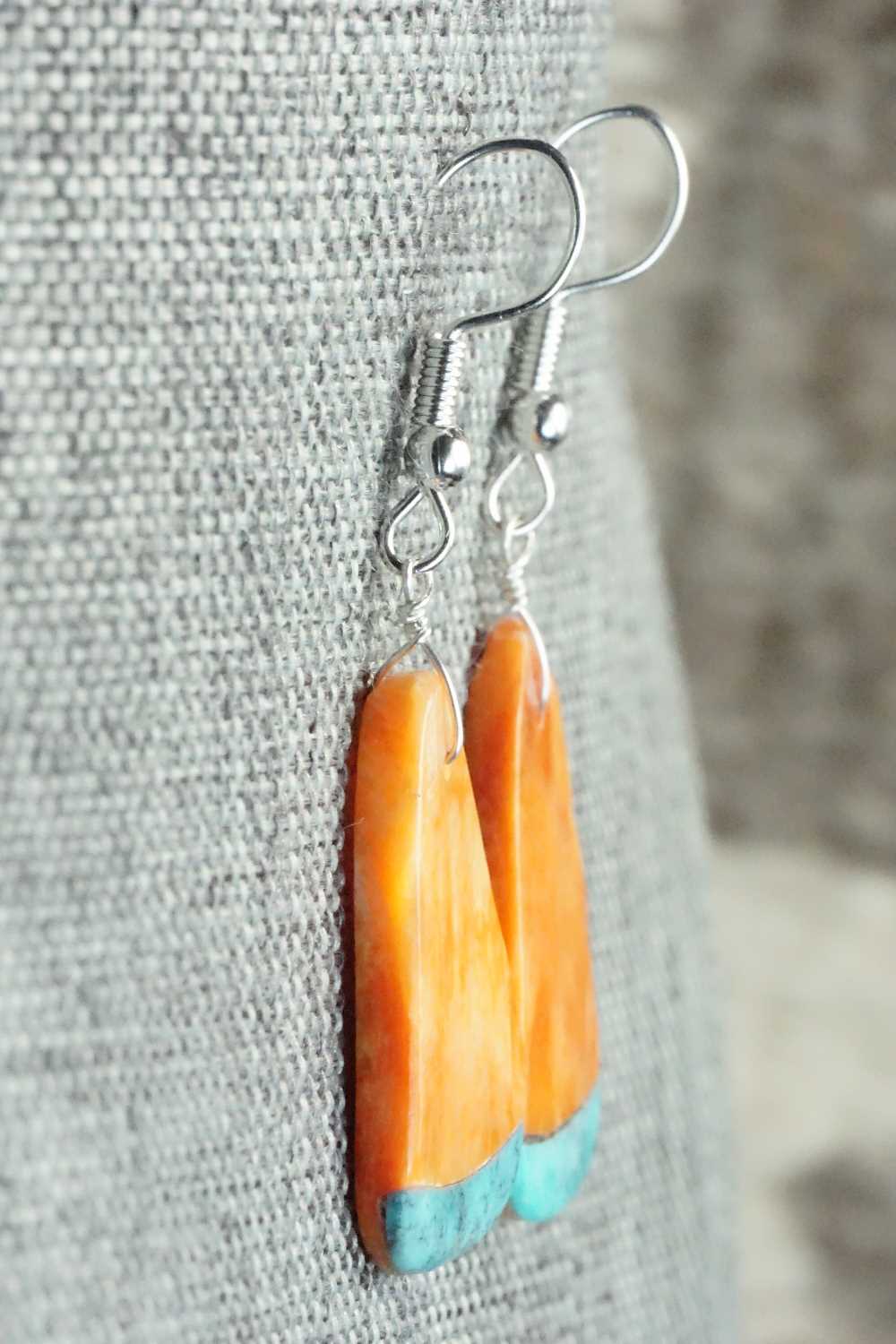 Spiny Oyster, Turquoise & Sterling Silver Earrings - Santo Domingo