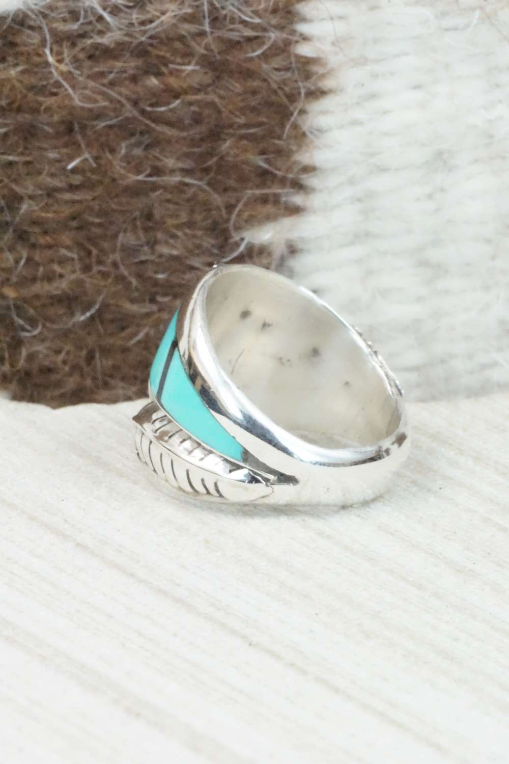 Turquoise, Onyx & Sterling Silver Ring - Size 8.5