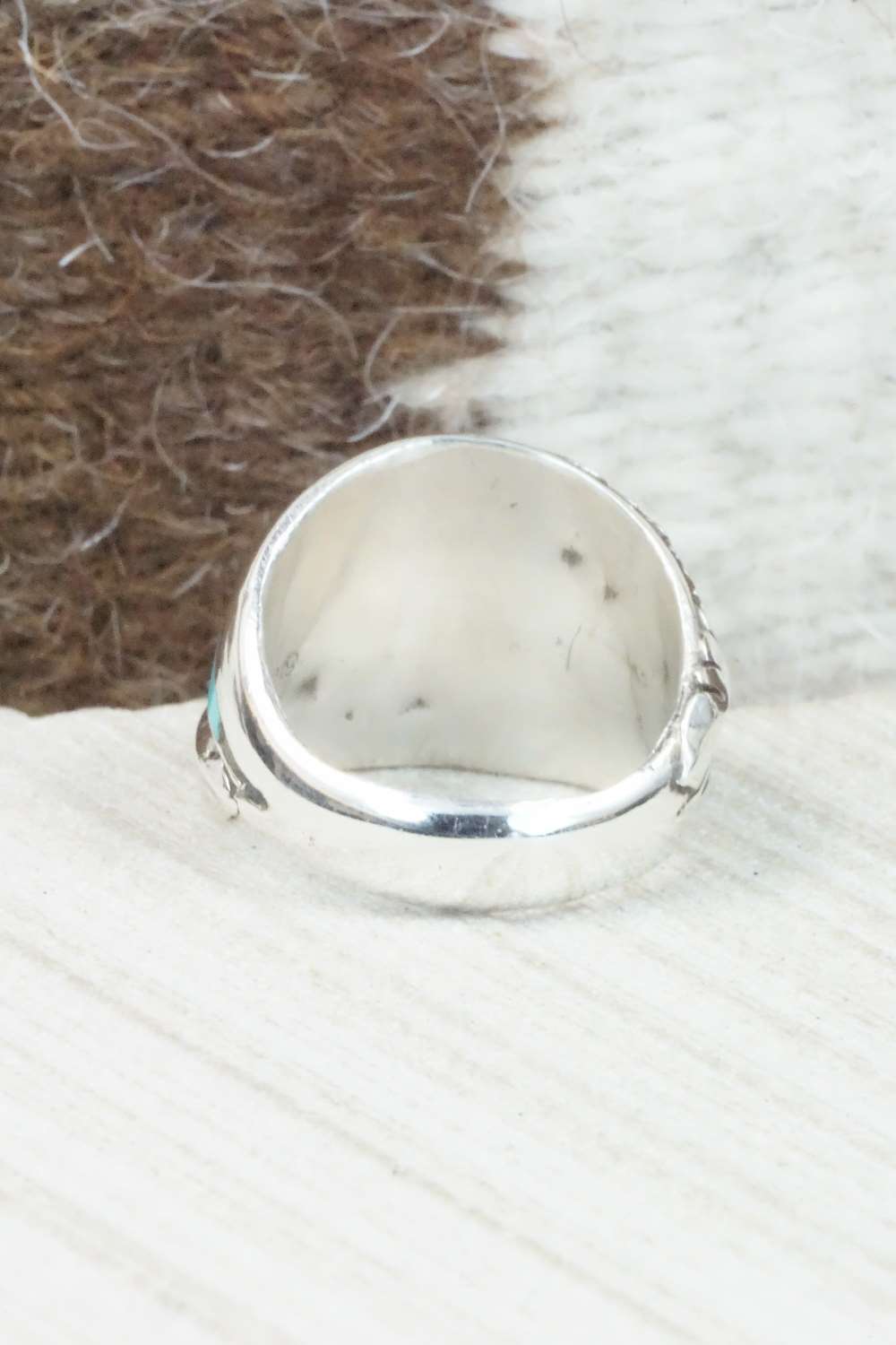 Turquoise, Onyx & Sterling Silver Ring - Size 8.5