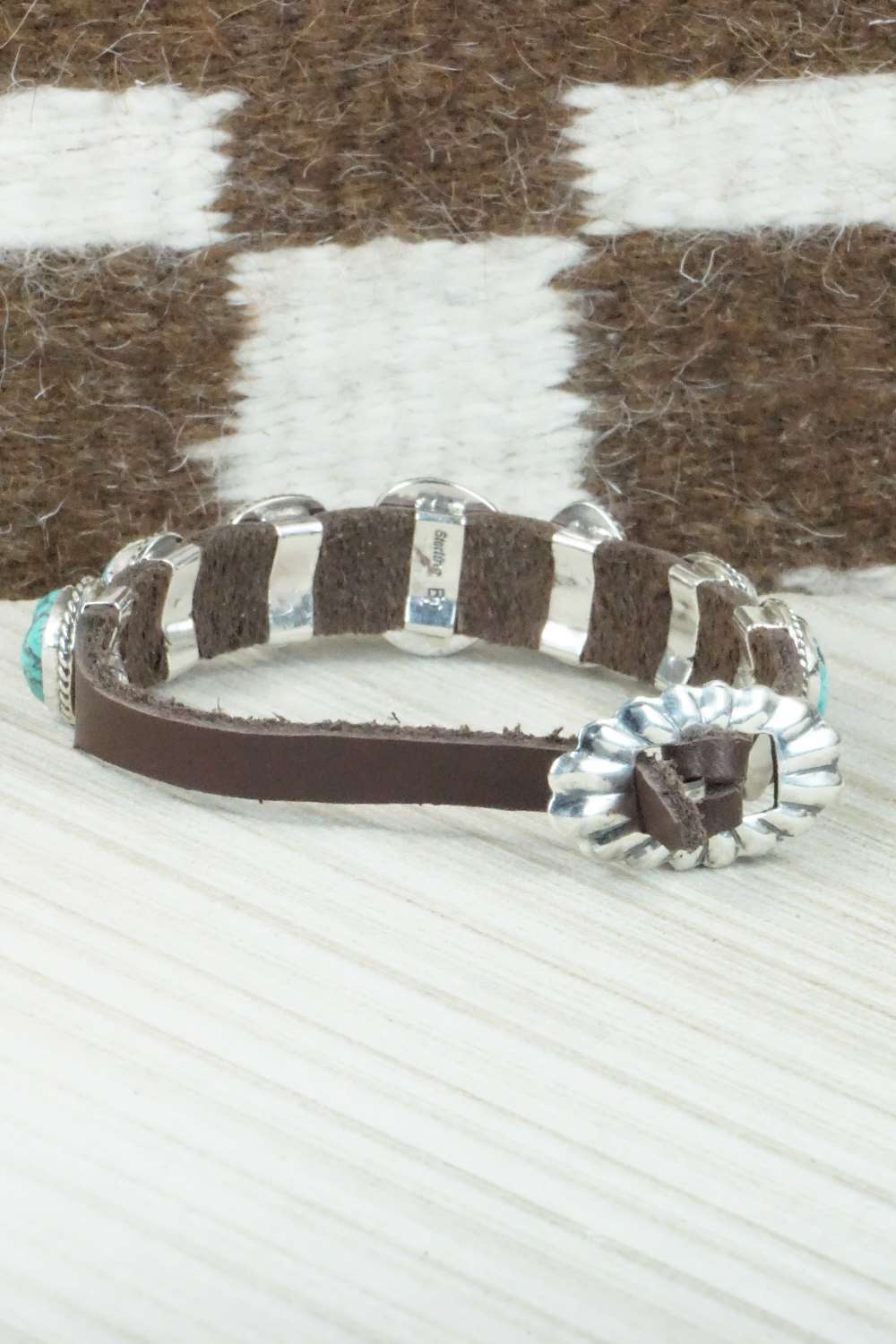 Turquoise & Sterling Silver Leather Bracelet - Bonnie Willie