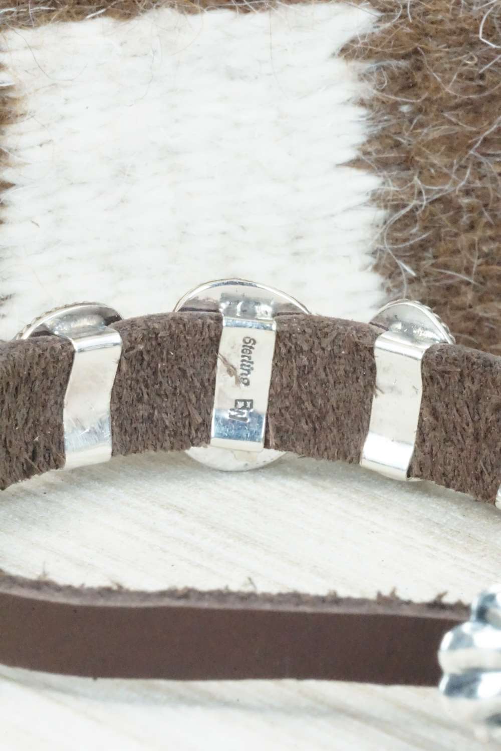 Turquoise & Sterling Silver Leather Bracelet - Bonnie Willie