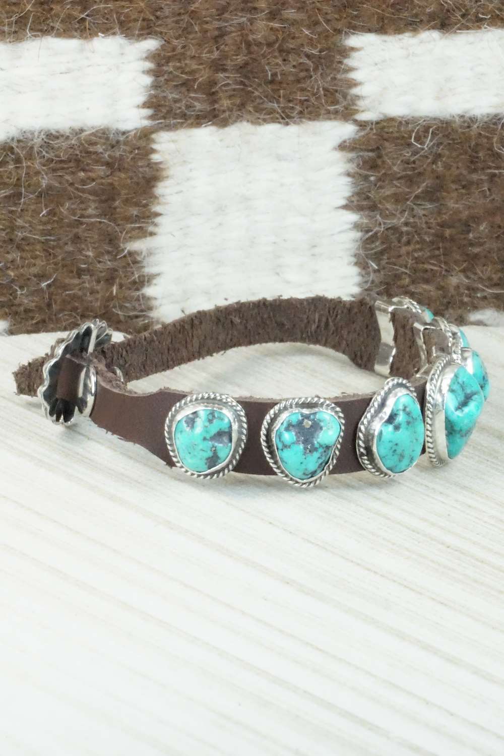 Turquoise & Sterling Silver Leather Bracelet - Bonnie Willie