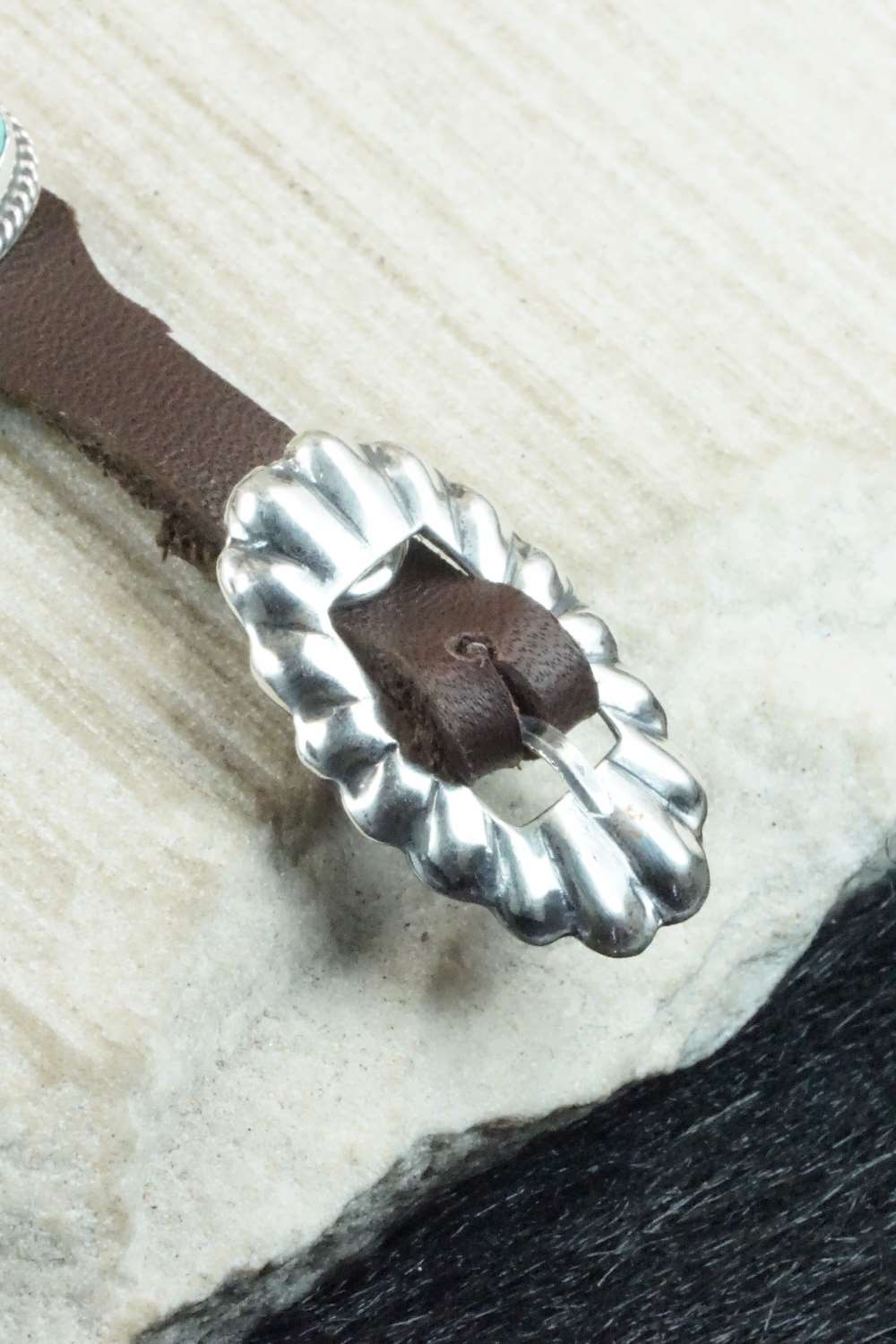 Turquoise & Sterling Silver Leather Bracelet - Bonnie Willie