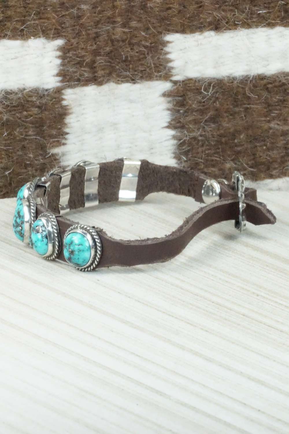 Turquoise & Sterling Silver Leather Bracelet - Bonnie Willie