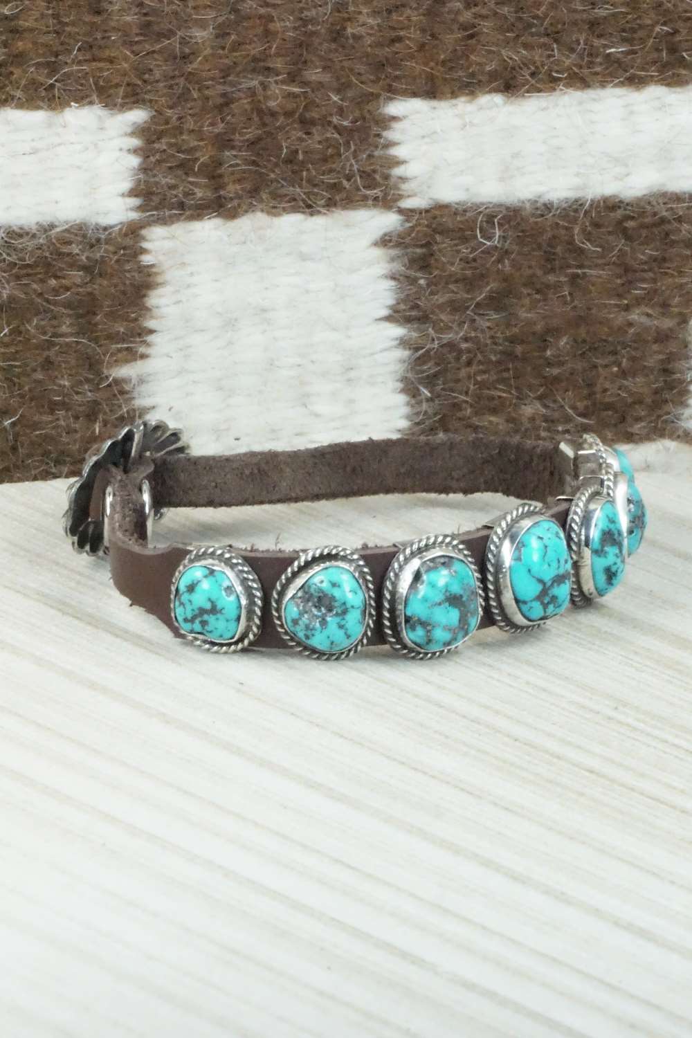 Turquoise & Sterling Silver Leather Bracelet - Bonnie Willie