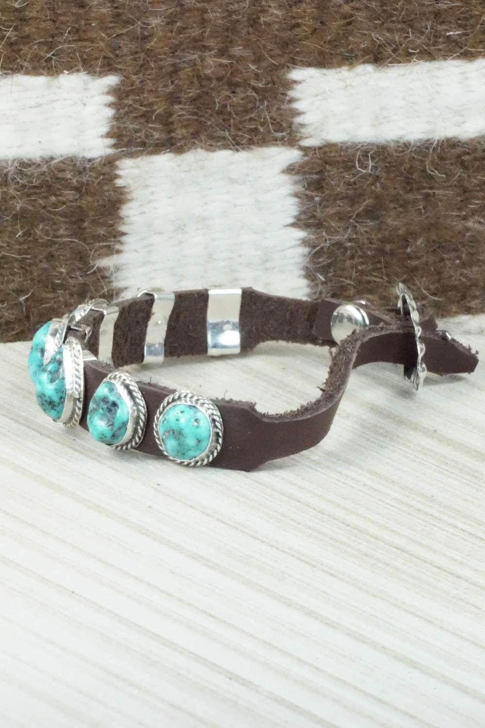 Turquoise & Sterling Silver Leather Bracelet - Bonnie Willie