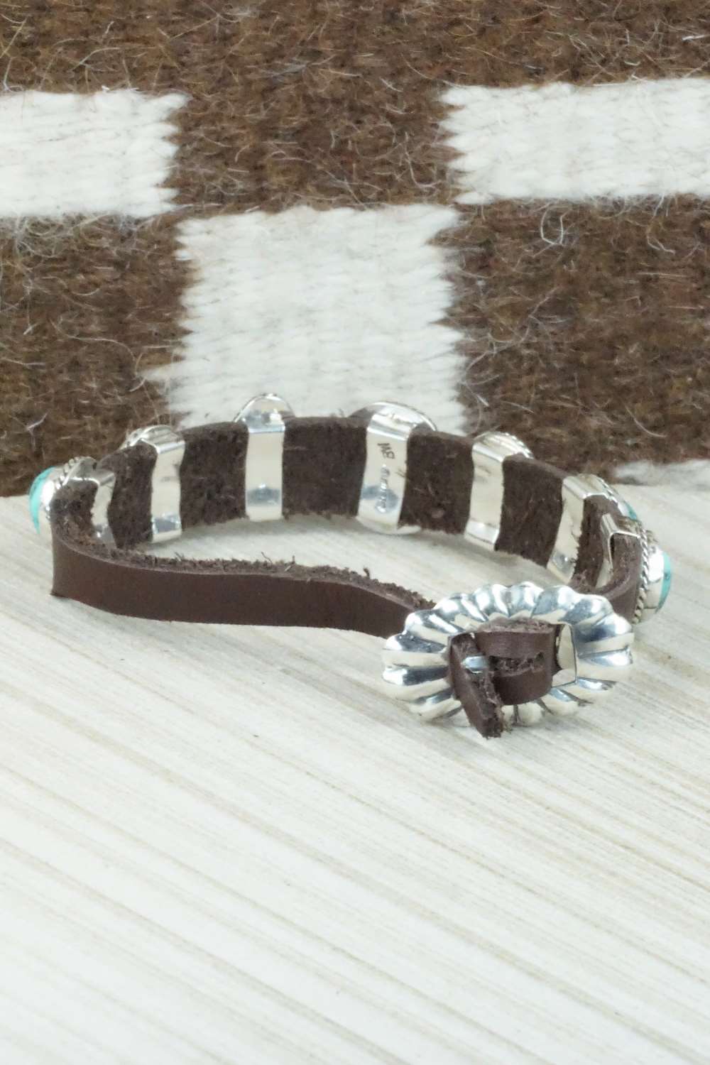 Turquoise & Sterling Silver Leather Bracelet - Bonnie Willie