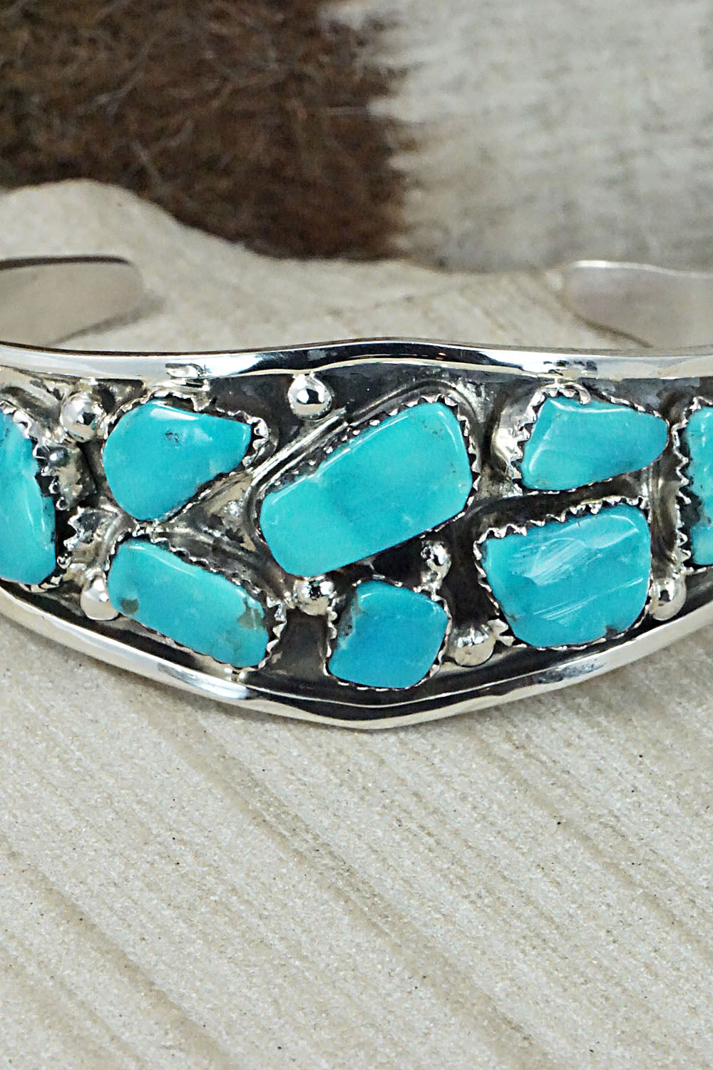 Turquoise & Sterling Silver Bracelet - Vangie Tsabetsaye