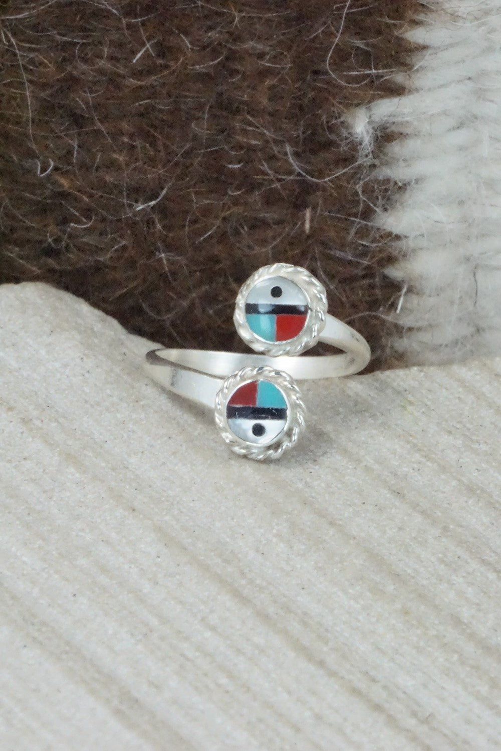 Multi Stone & Sterling Silver Inlay Ring - Devoria Bowakaty - Size 4.5