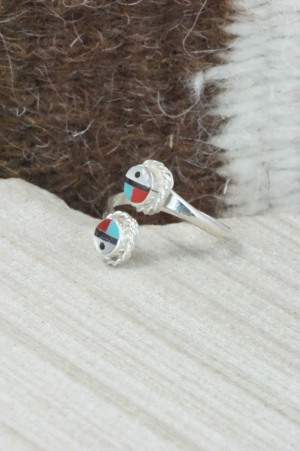 Multi Stone & Sterling Silver Inlay Ring - Devoria Bowakaty - Size 7.75