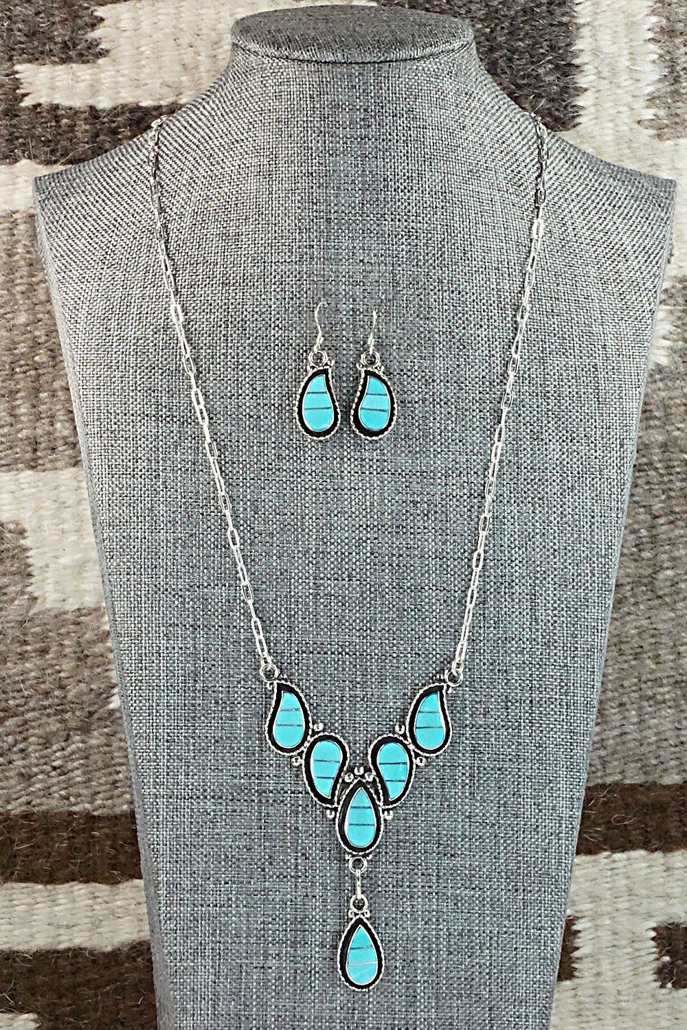 Turquoise & Sterling Silver Necklace and Earrings - Faye Lowsayatee
