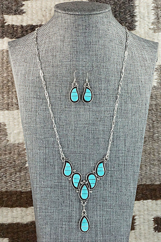 Turquoise & Sterling Silver Necklace and Earrings - Faye Lowsayatee