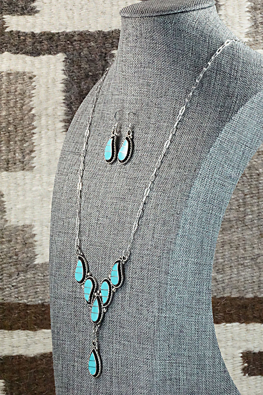 Turquoise & Sterling Silver Necklace and Earrings - Faye Lowsayatee