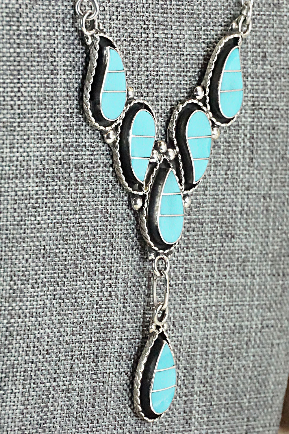Turquoise & Sterling Silver Necklace and Earrings - Faye Lowsayatee