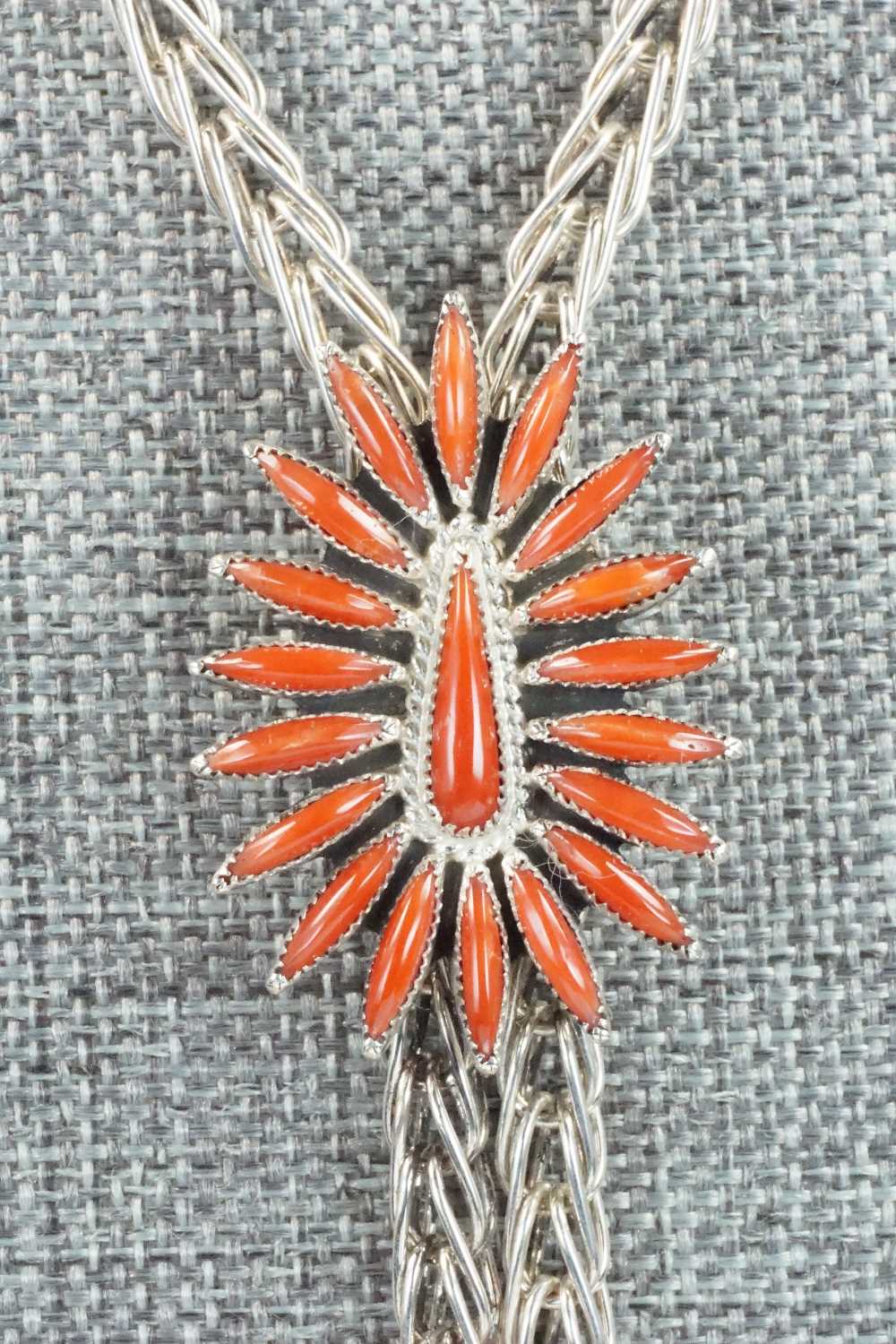 Coral & Sterling Silver Necklace and Earrings Set - Smokey Gchachu
